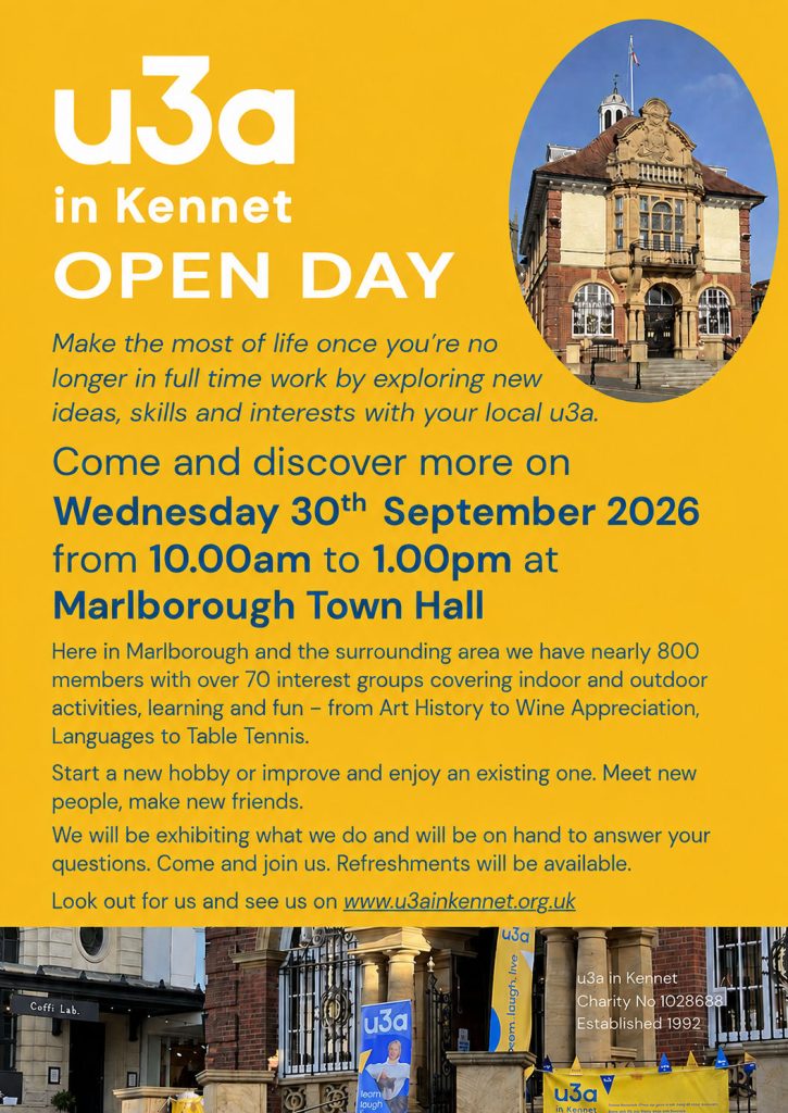 u3a in Kennet Open Day poster 30th September 2026